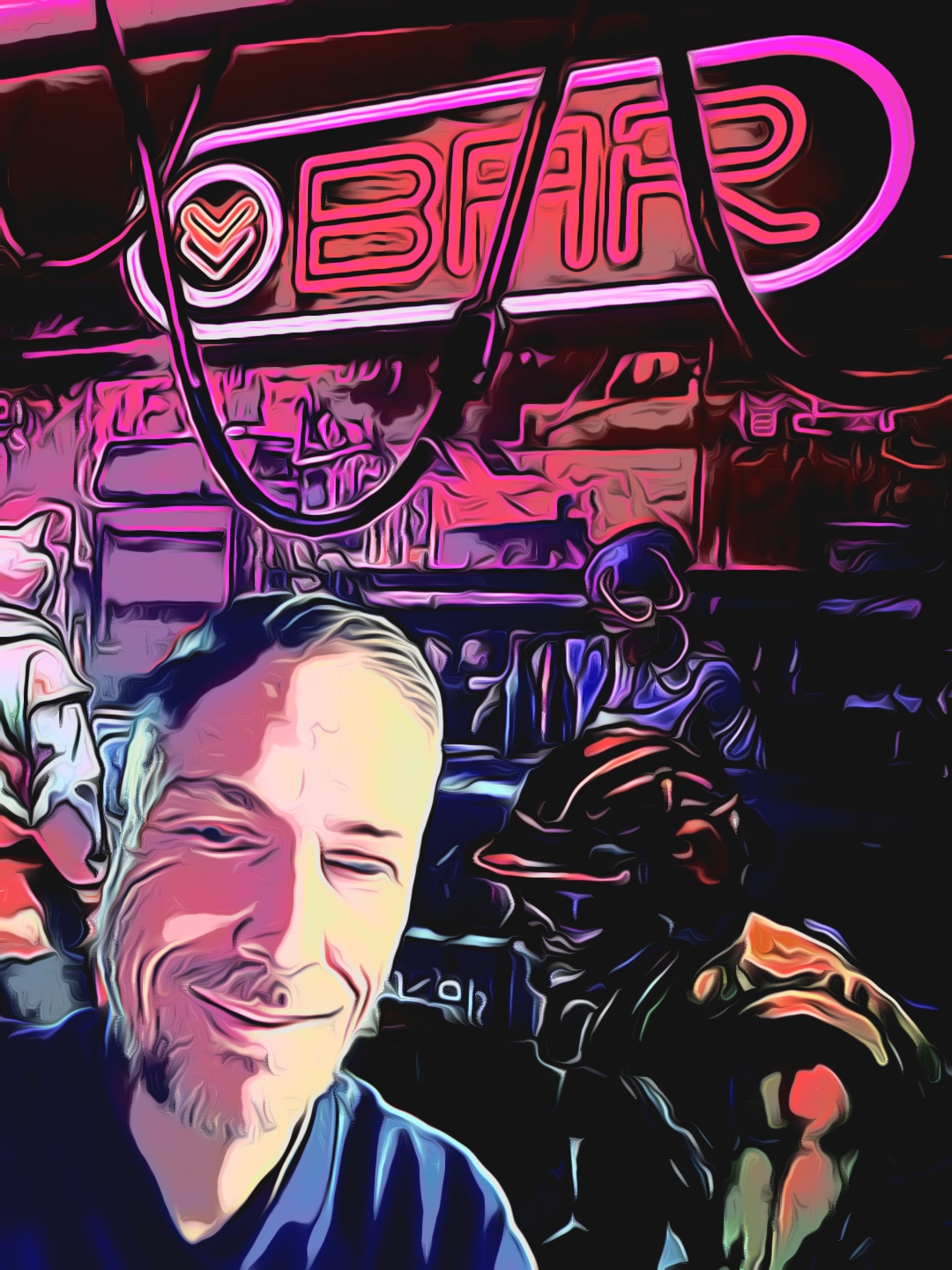 Der Autor F. Pietzschmann in einer Bar. Fotomontage.